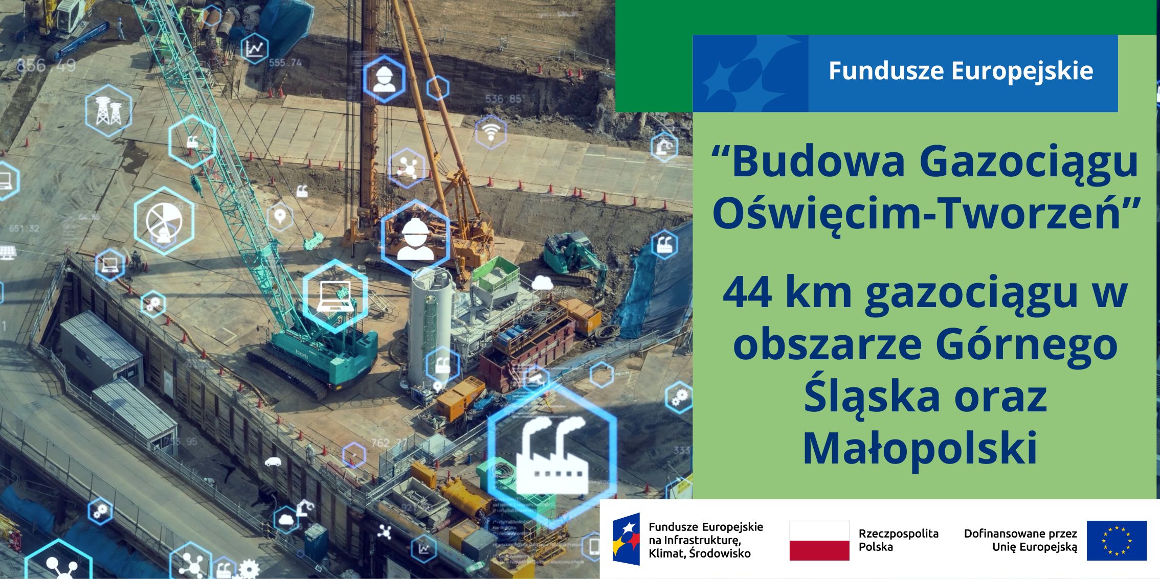 grafika do informacji o zakończeniu projektu budowy gazociągu Oświęcim-Tworzeń