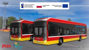 Zdjęcie poglądowe do informacji o podpisaniu umowy. Na grafice wizualizacja autobusów. 